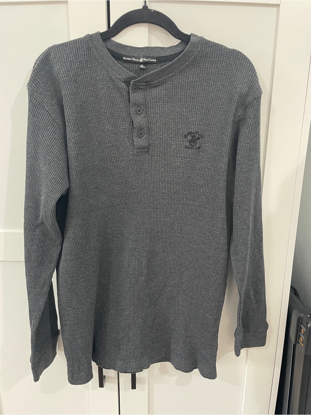 Beverly Hills Polo Club Men's Charcoal Waffle Henley Long Sleeve Sz M